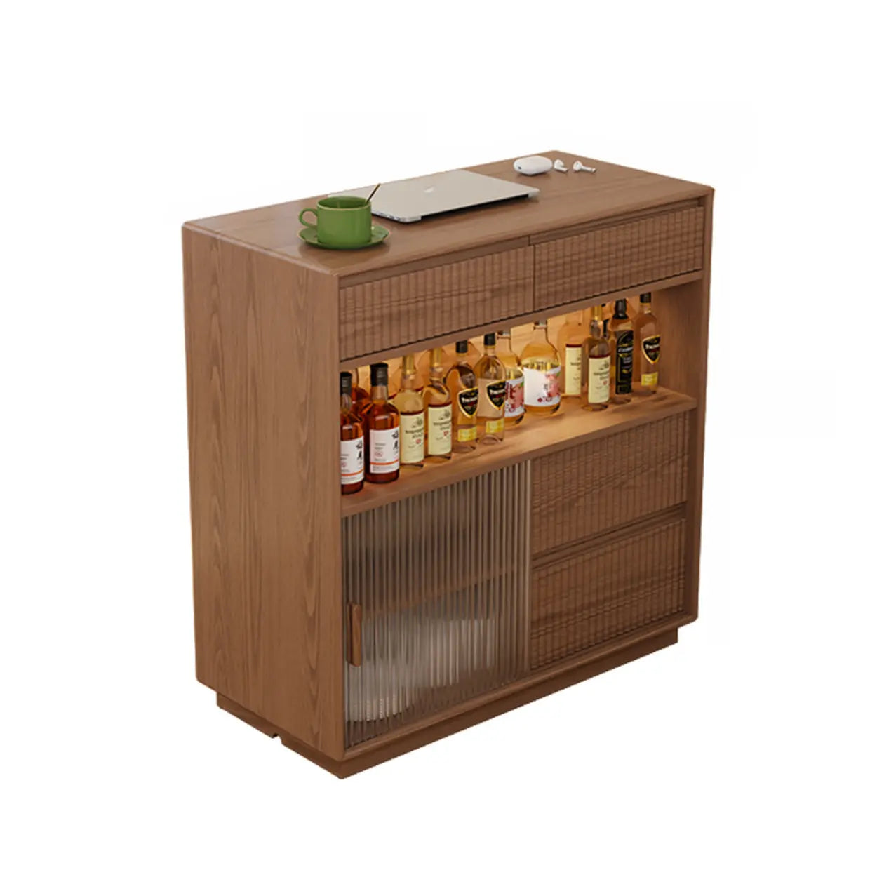 Modern Multifunctional Home Bar Table with Shelves — White / Table Only