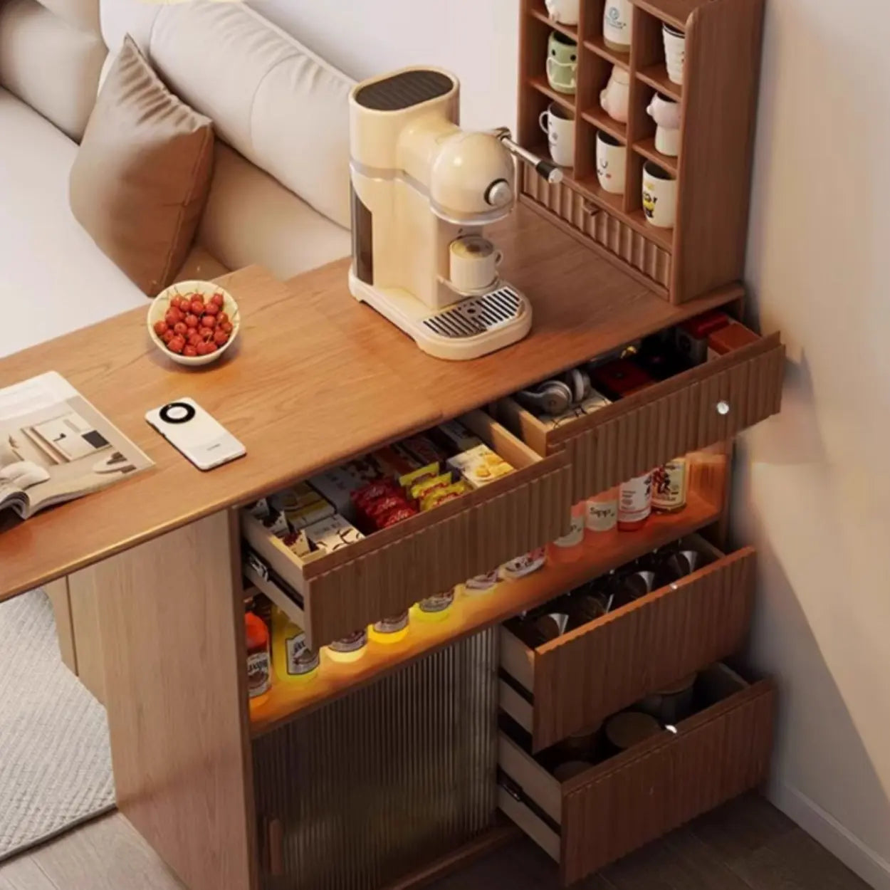 Modern Multifunctional Home Bar Table with Shelves