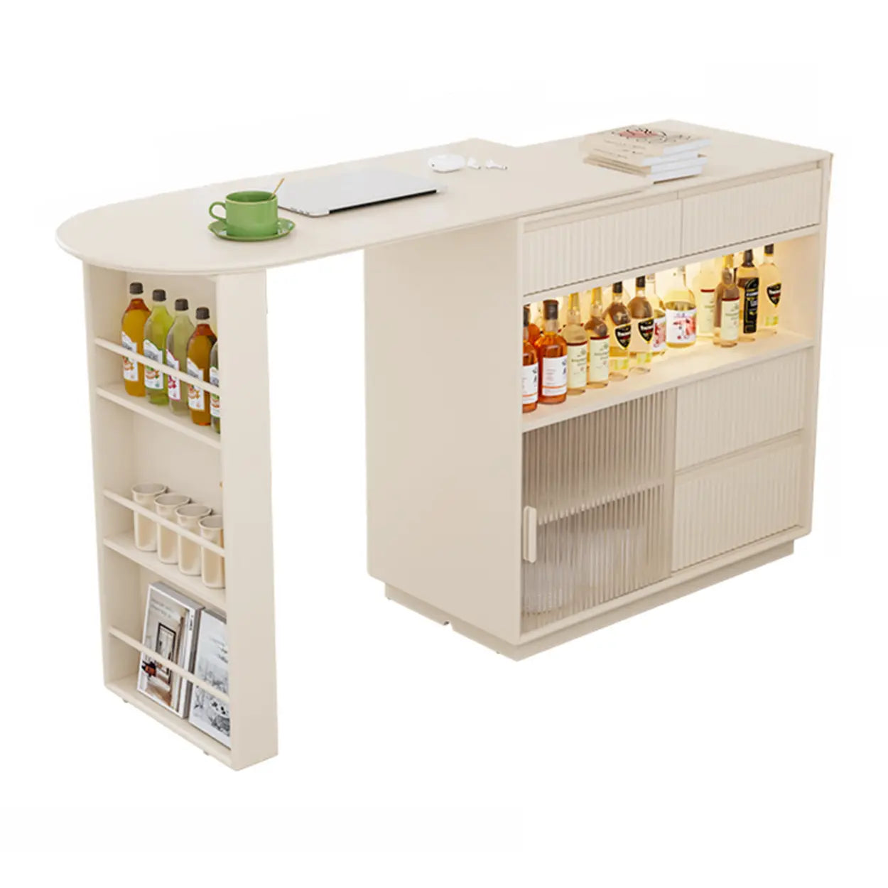 Modern Multifunctional Home Bar Table with Shelves