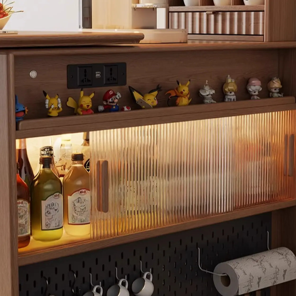 Modern Multifunctional Home Bar Table with Shelves