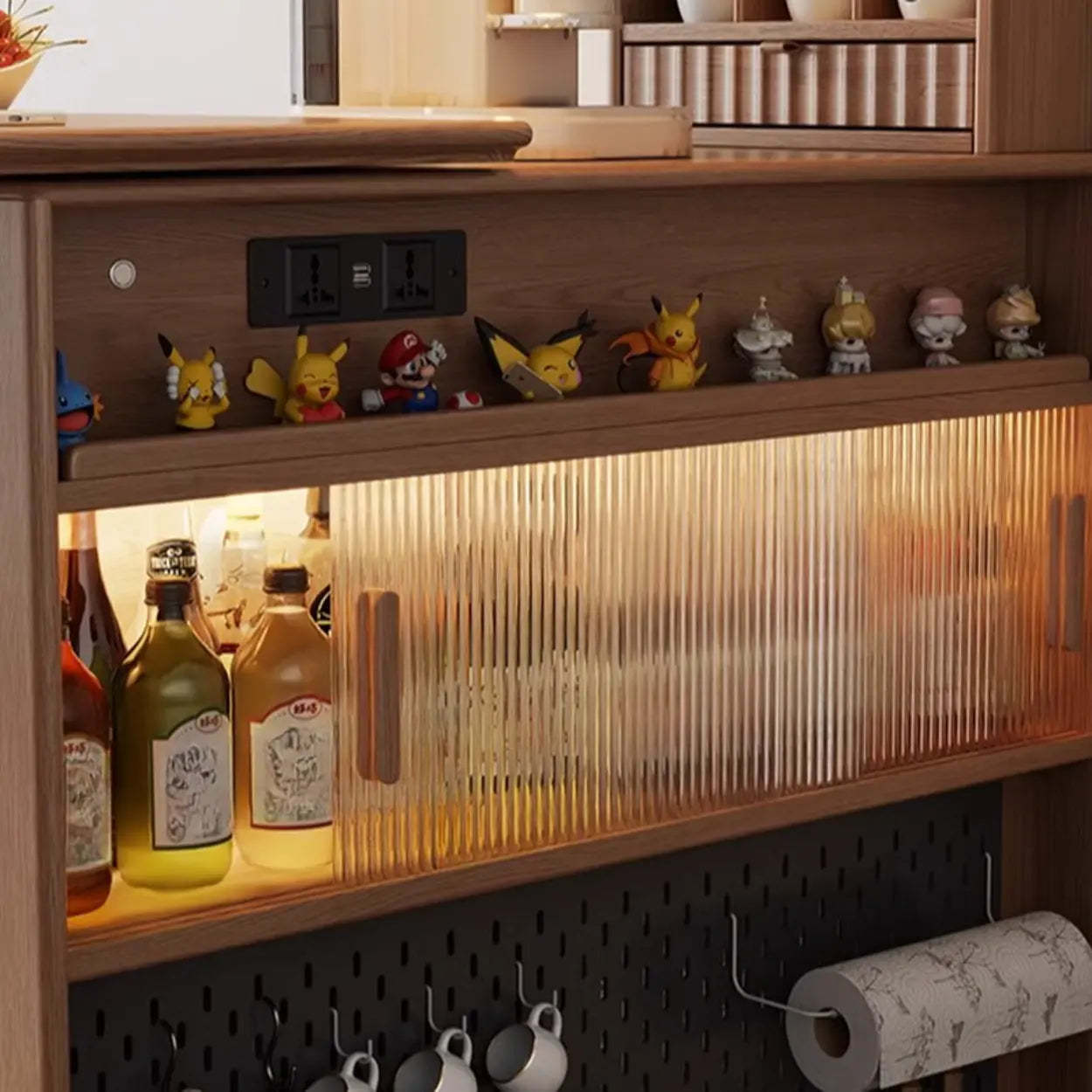 Modern Multifunctional Home Bar Table with Shelves