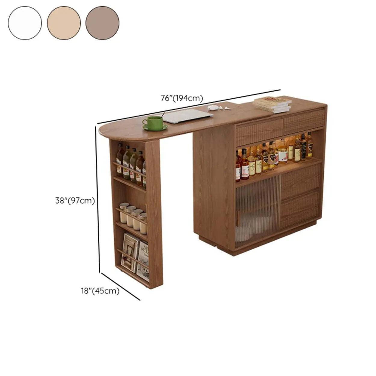 Modern Multifunctional Home Bar Table with Shelves