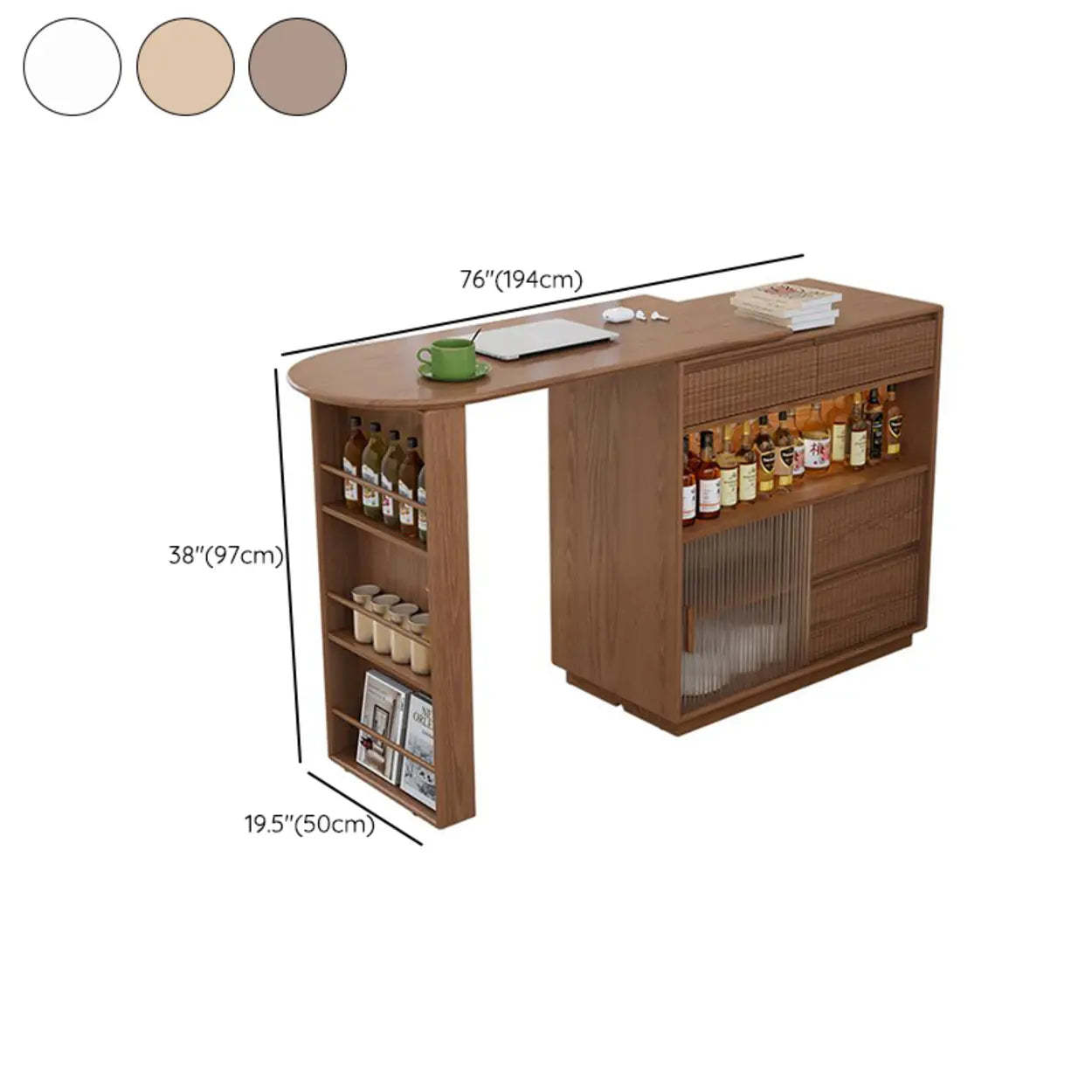 Modern Multifunctional Home Bar Table with Shelves