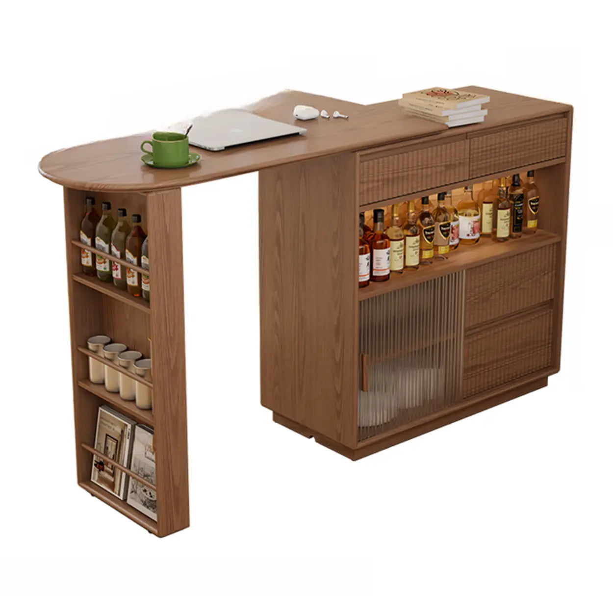 Modern Multifunctional Home Bar Table with Shelves — White / Table Only