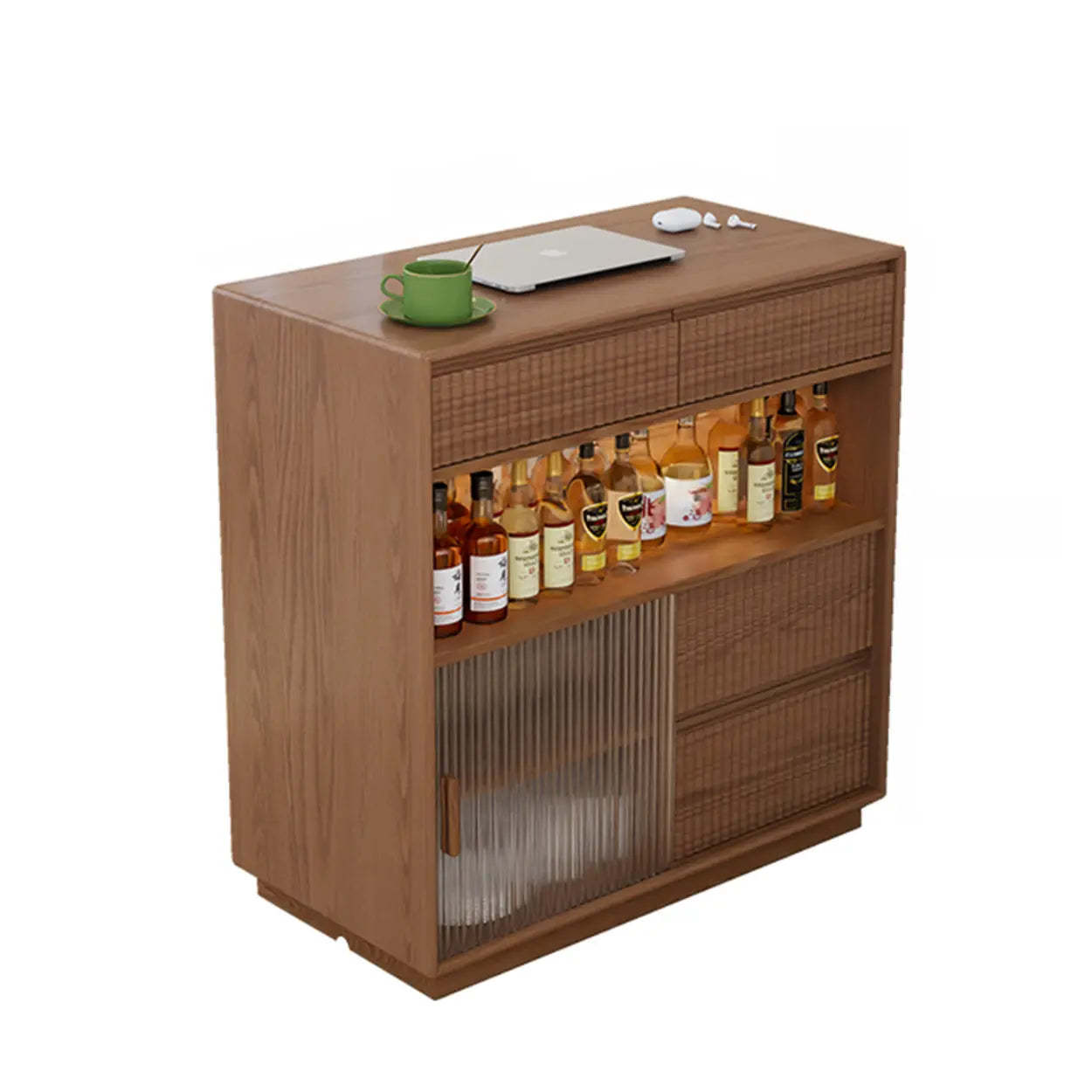 Modern Multifunctional Home Bar Table with Shelves — Natural Finish / Table Only