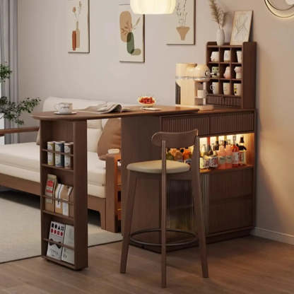 Modern Multifunctional Home Bar Table with Shelves — Natural Finish / Table Only
