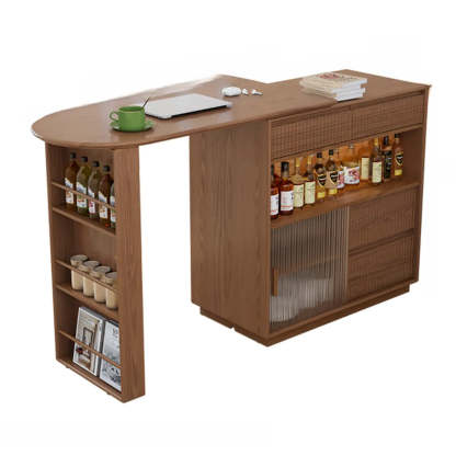 Modern Multifunctional Home Bar Table with Shelves — Natural Finish / Table Only
