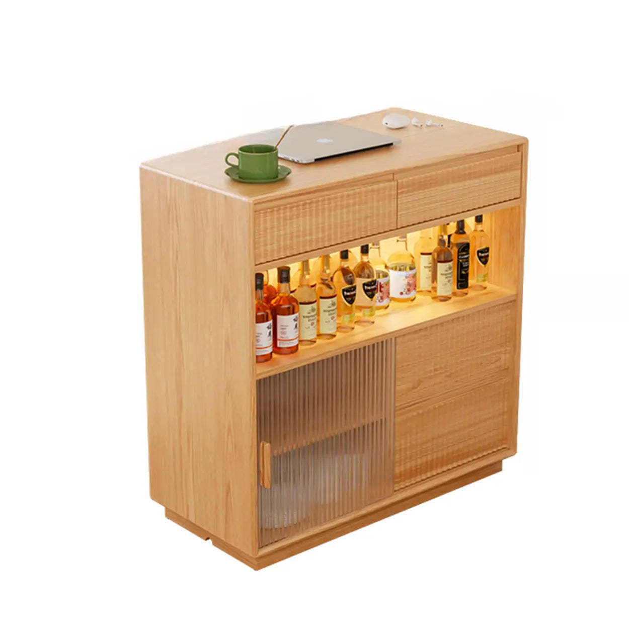 Modern Multifunctional Home Bar Table with Shelves — Walnut / Table Only