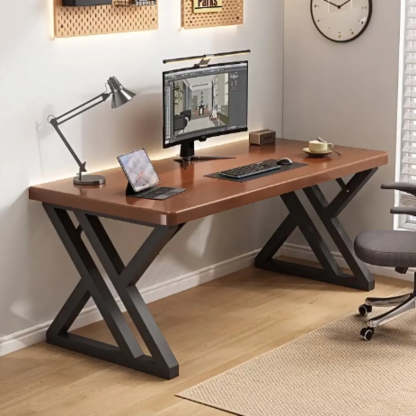 Modern Natural Butcher Block Writing Desk — Without Chairs / Nut-Brown