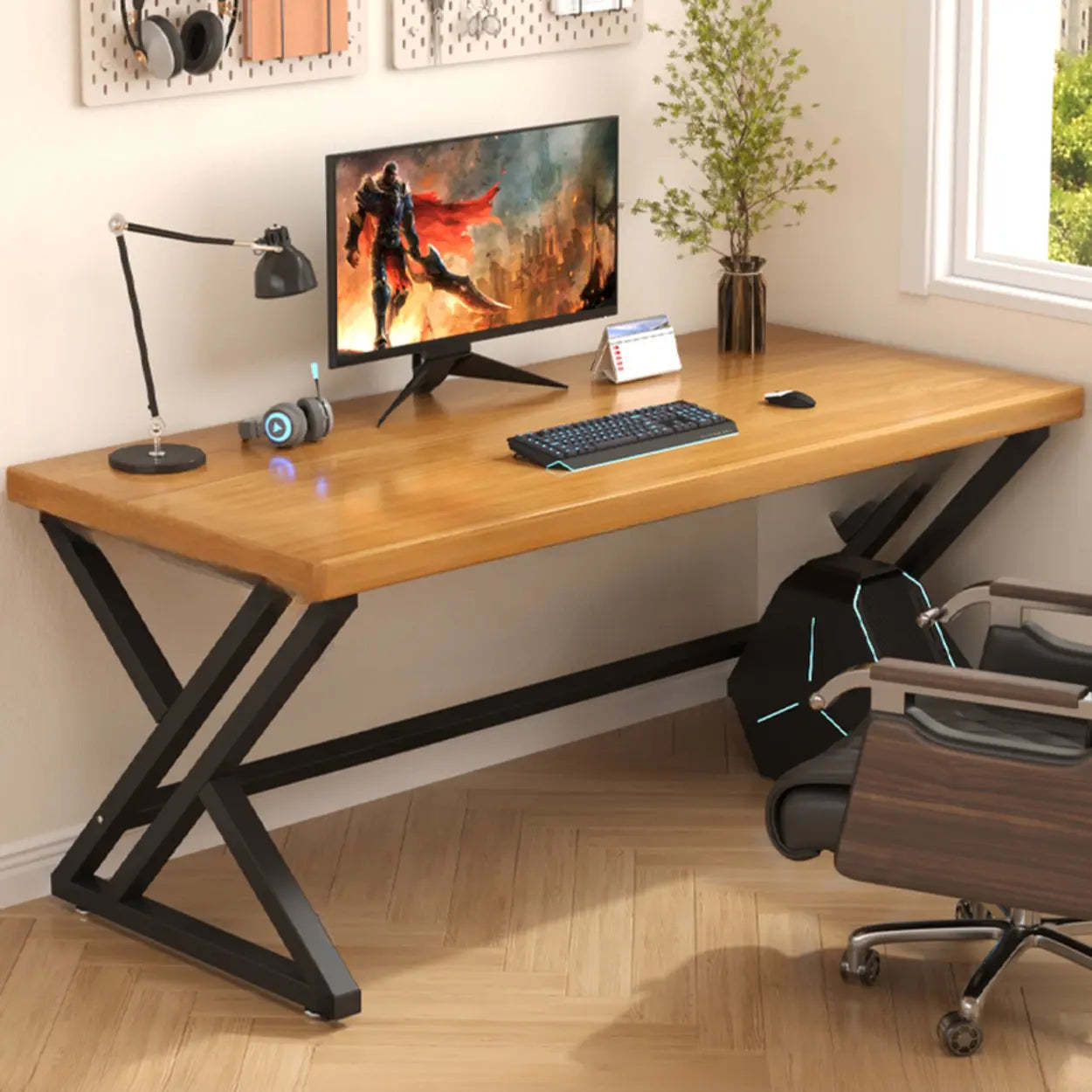 Modern Natural Butcher Block Writing Desk — Without Chairs / Oak