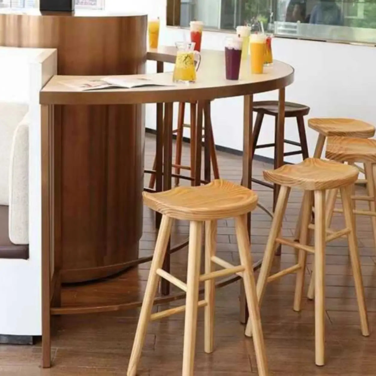 Modern Natural Wood Counter Height Bar Stool With Footrest