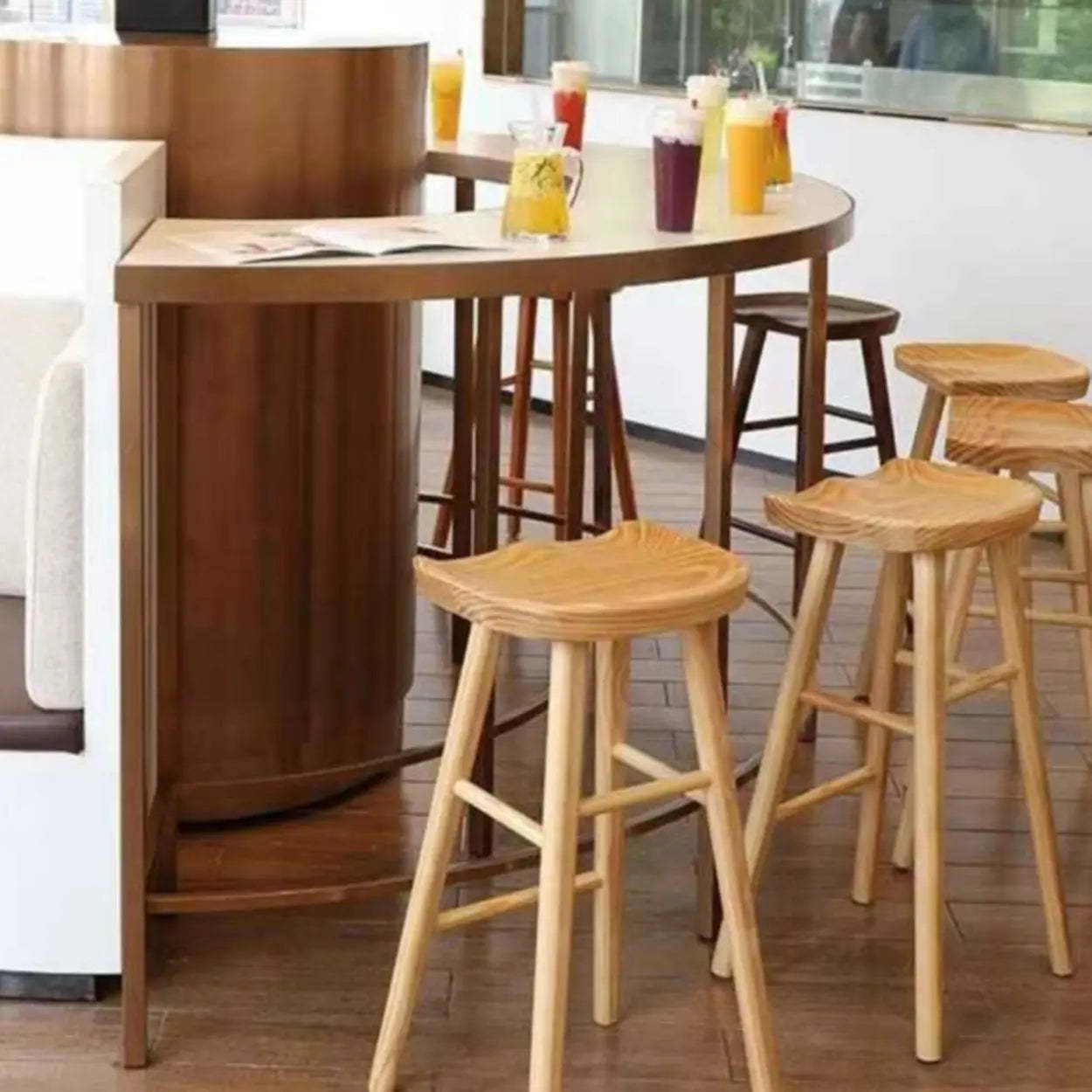 Modern Natural Wood Counter Height Bar Stool With Footrest