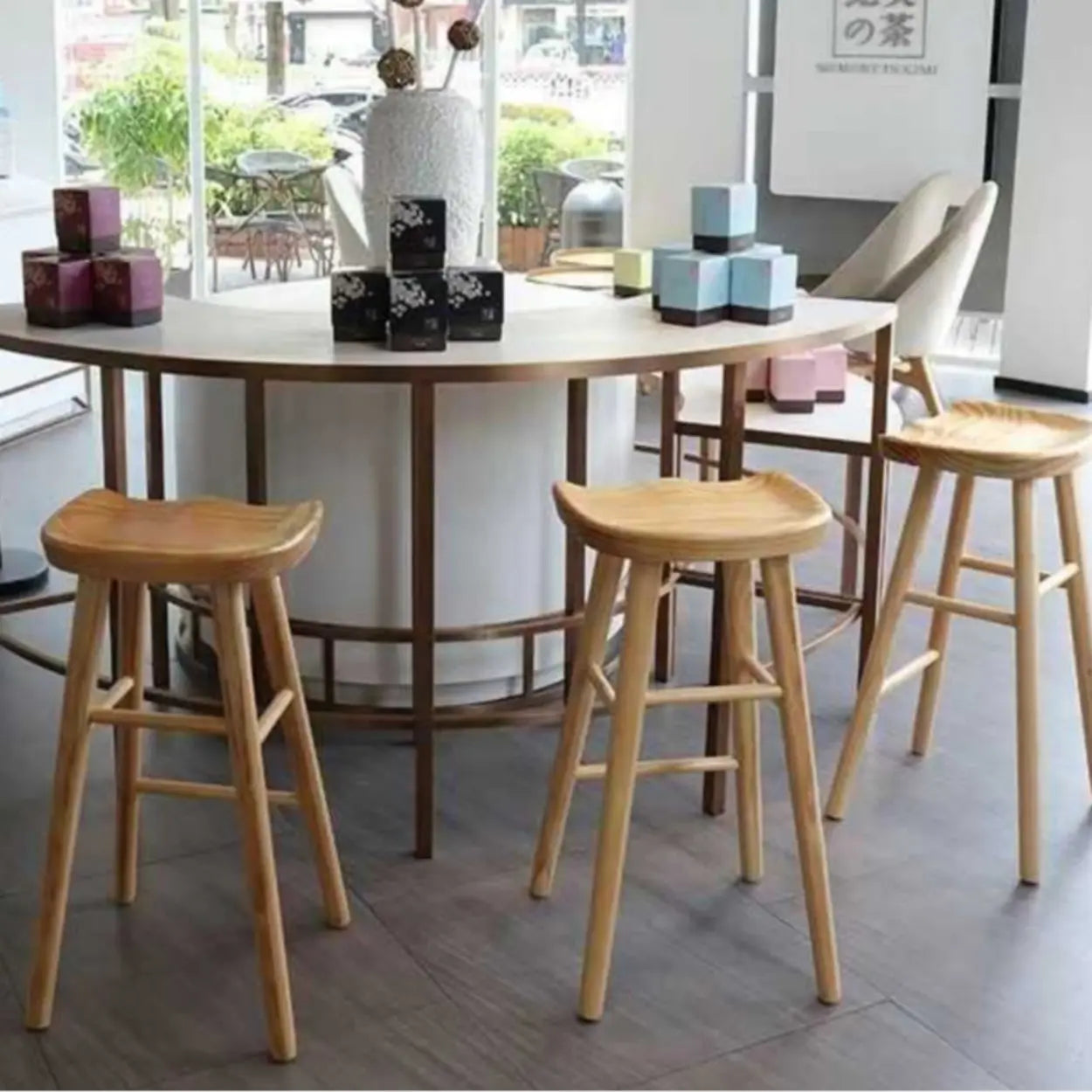 Modern Natural Wood Counter Height Bar Stool With Footrest