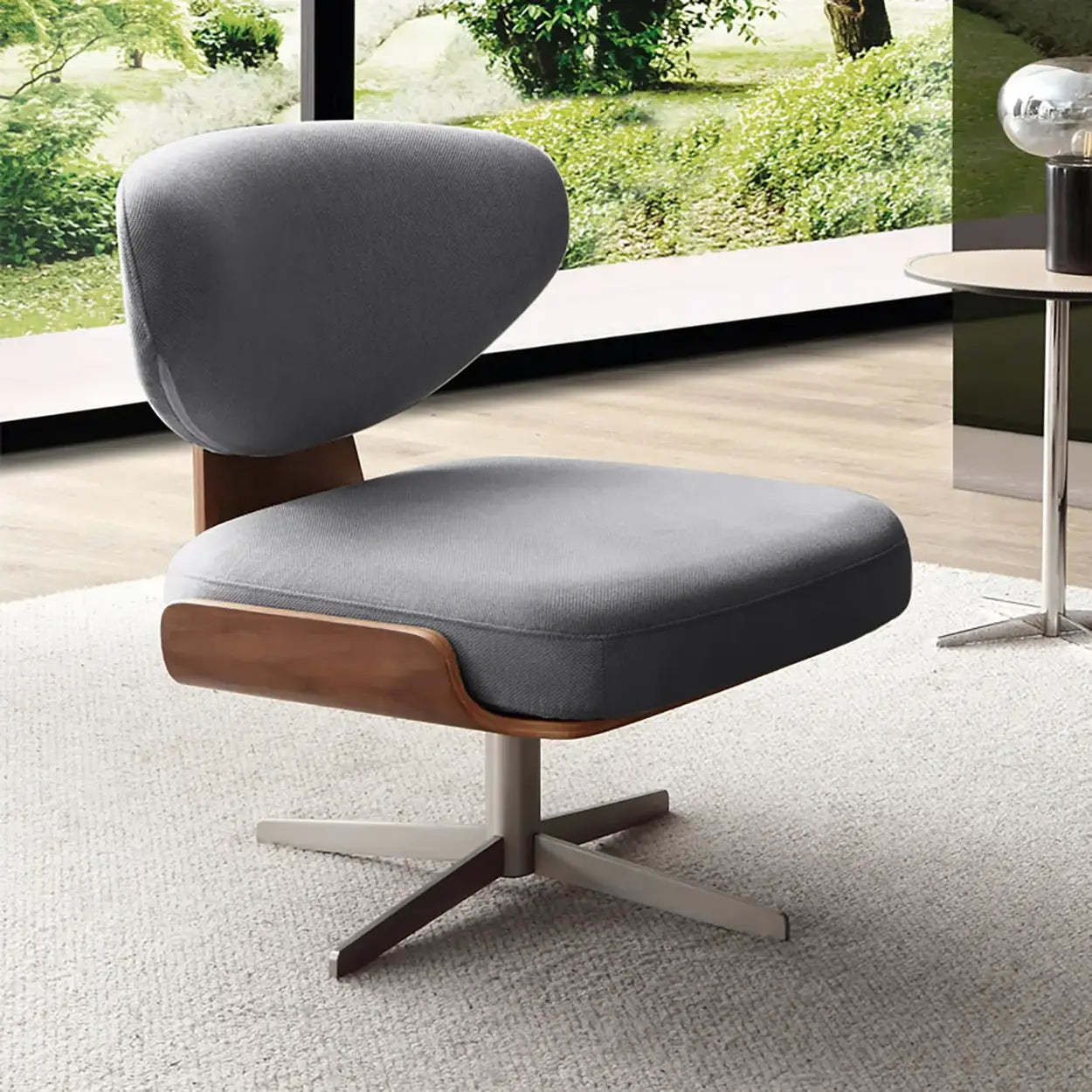 Modern Off-White Linen Swivel Accent Chair with Metal Base — Light gray