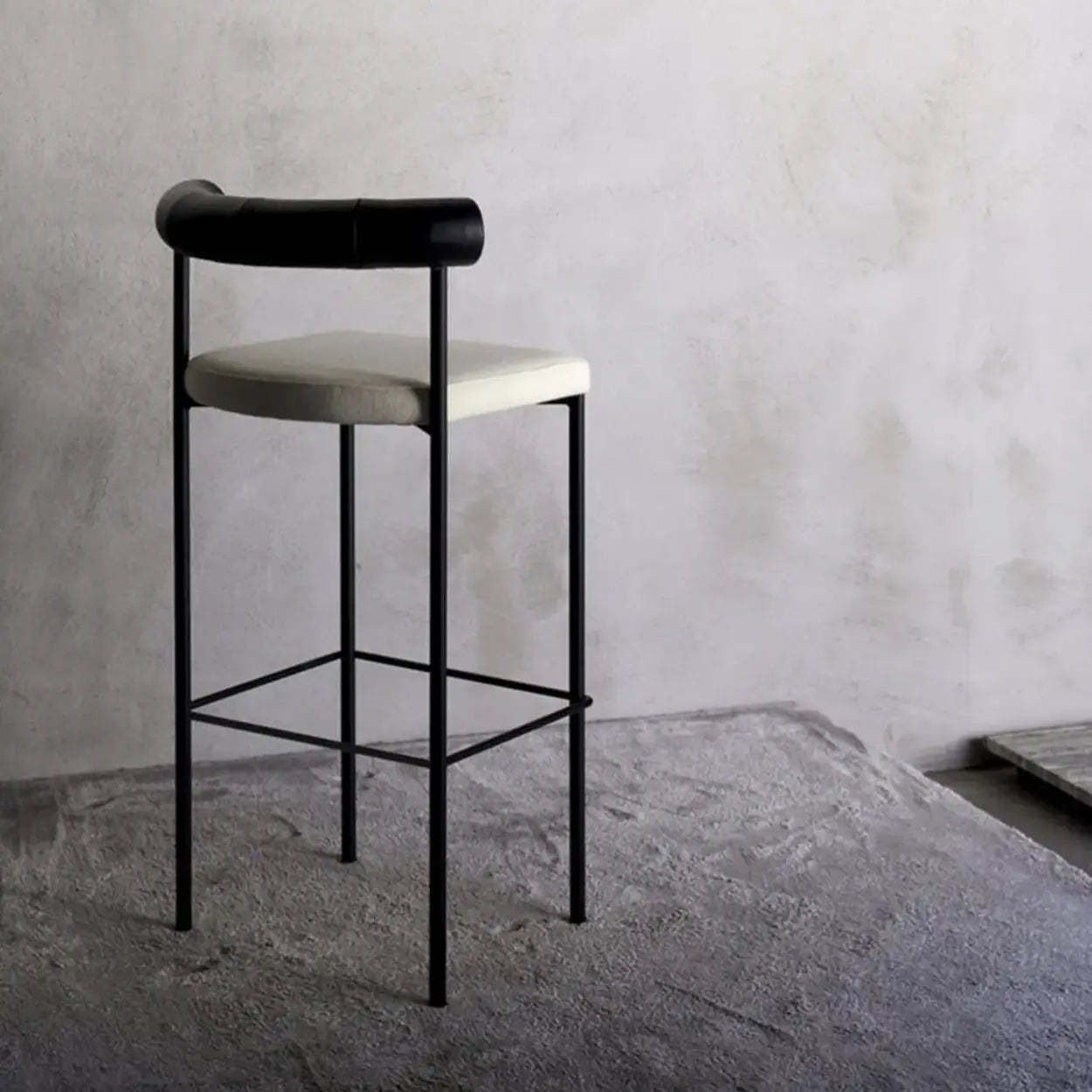 Modern Off-White Upholstered Low Back Metal Bar Stool — Black