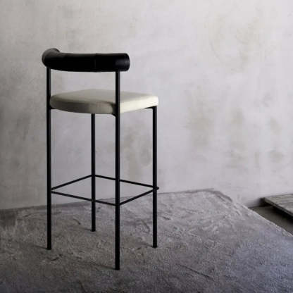 Modern Off-White Upholstered Low Back Metal Bar Stool — Black