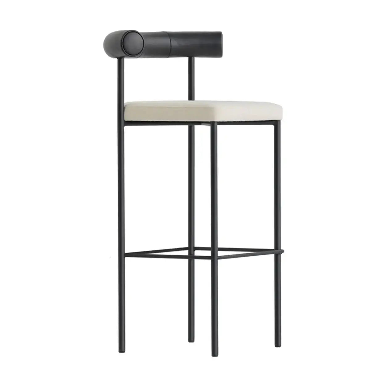Modern Off-White Upholstered Low Back Metal Bar Stool — Green