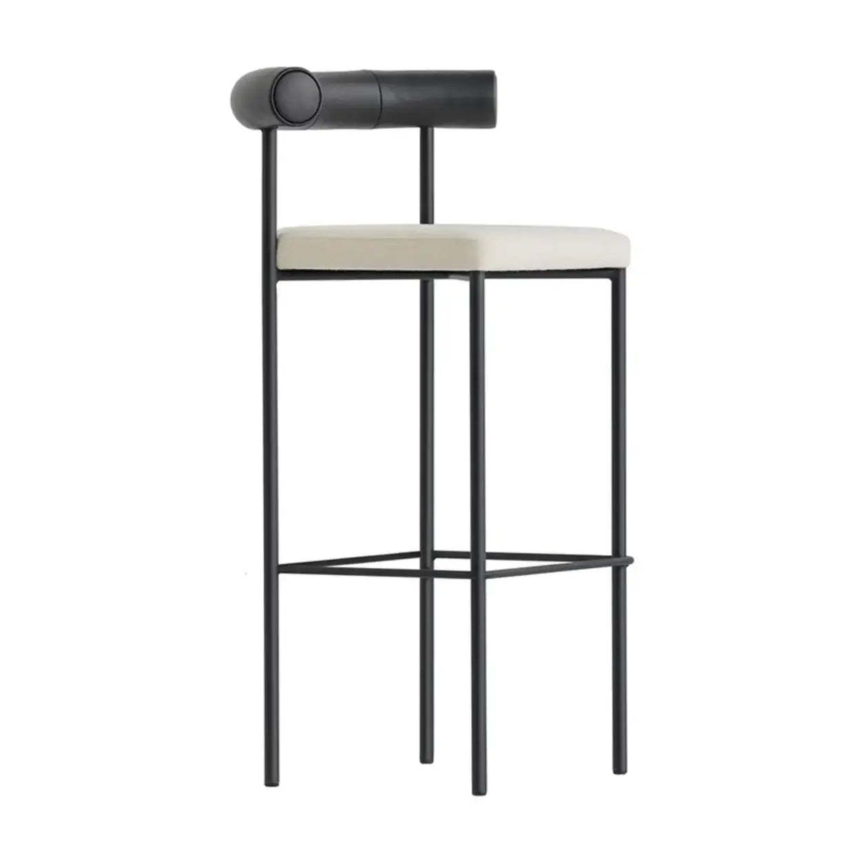Modern Off-White Upholstered Low Back Metal Bar Stool — Green