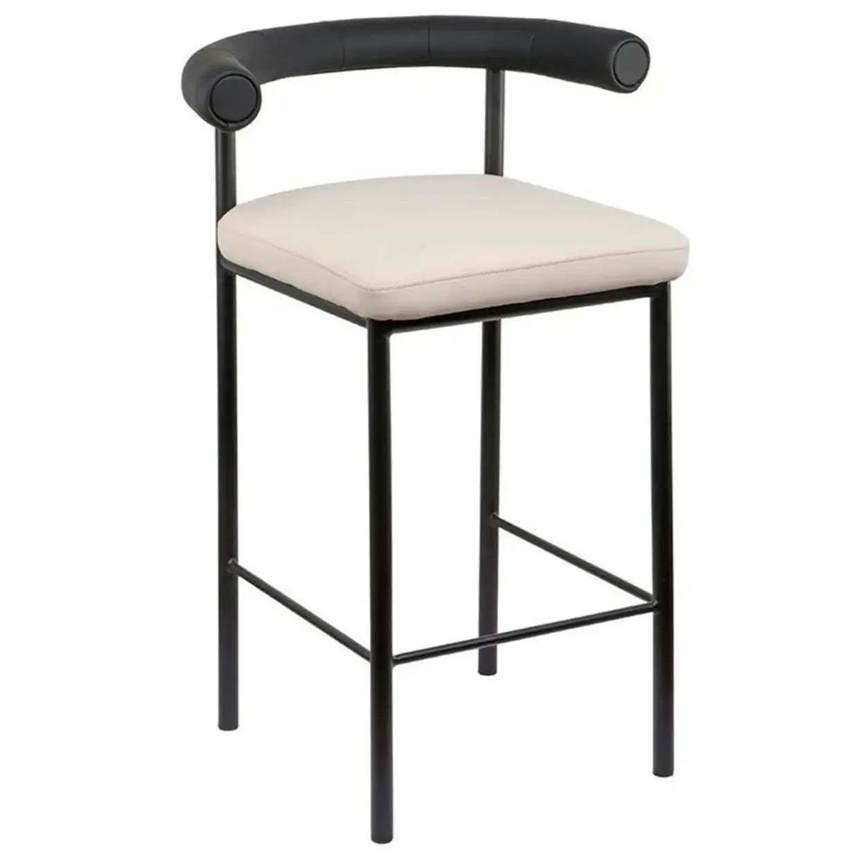 Modern Off-White Upholstered Low Back Metal Bar Stool