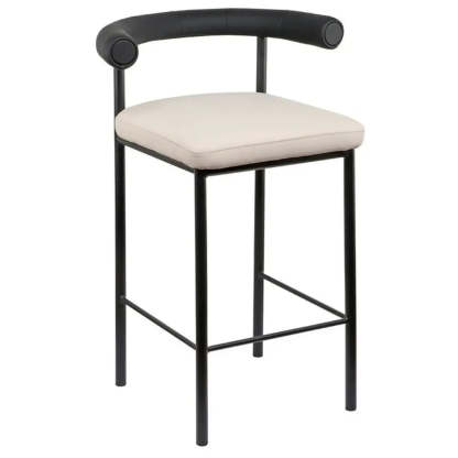 Modern Off-White Upholstered Low Back Metal Bar Stool