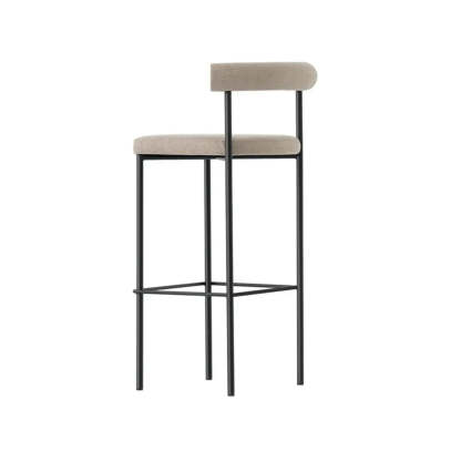 Modern Off-White Upholstered Low Back Metal Bar Stool