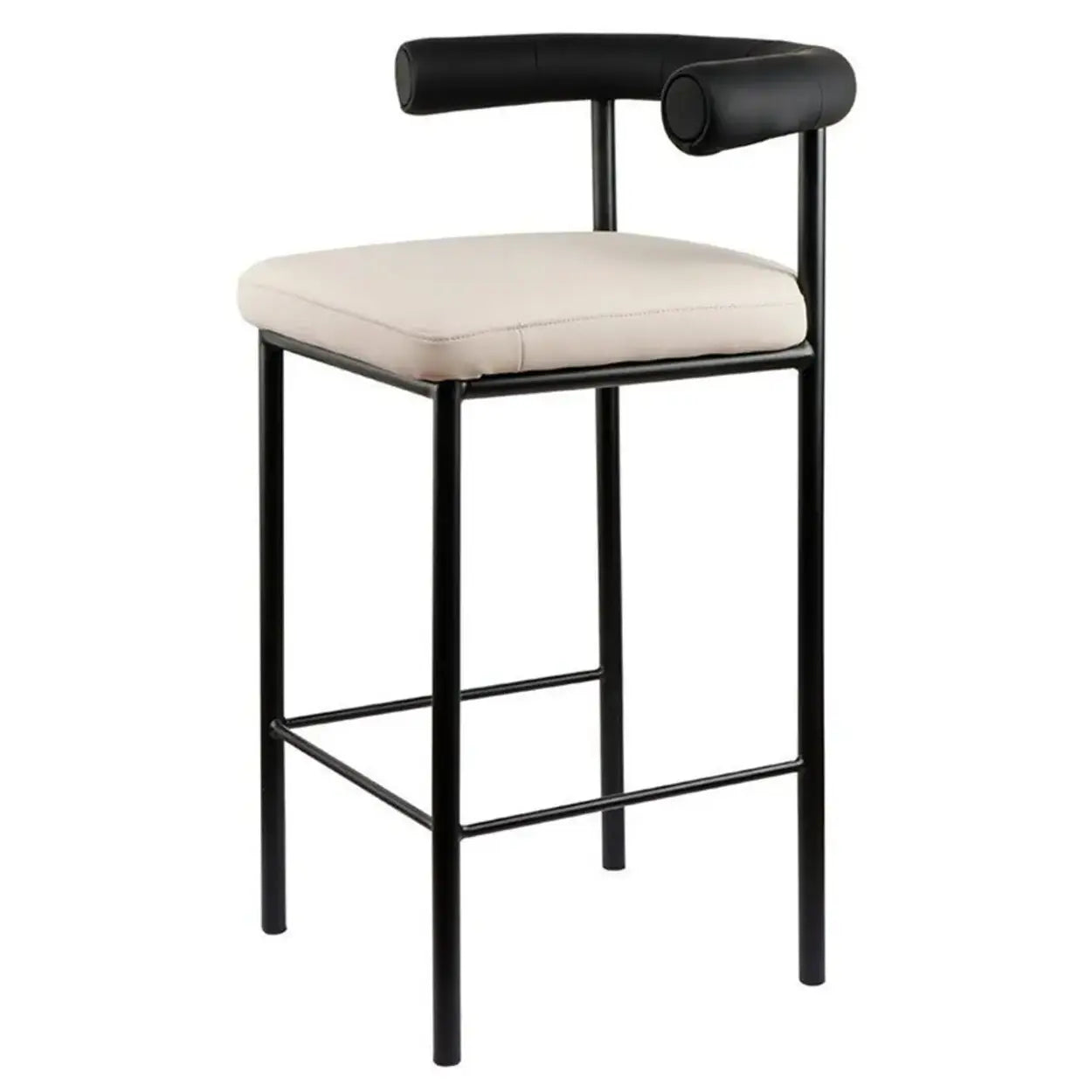 Modern Off-White Upholstered Low Back Metal Bar Stool