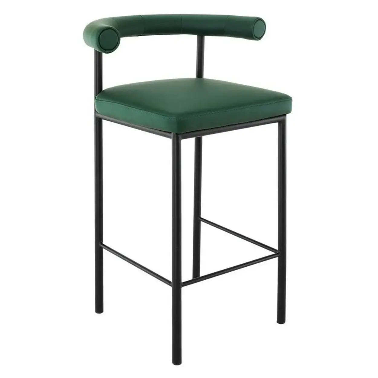 Modern Off-White Upholstered Low Back Metal Bar Stool
