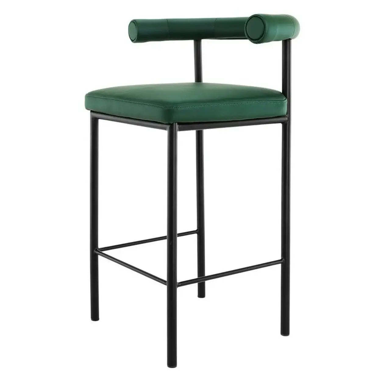Modern Off-White Upholstered Low Back Metal Bar Stool
