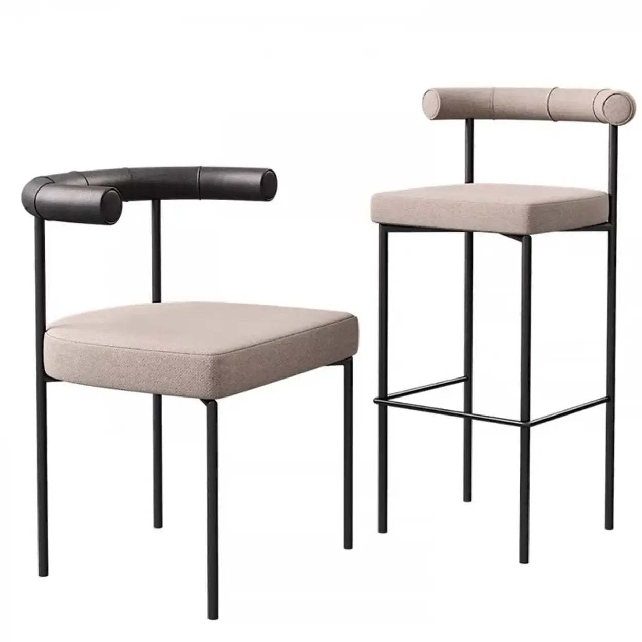 Modern Off-White Upholstered Low Back Metal Bar Stool