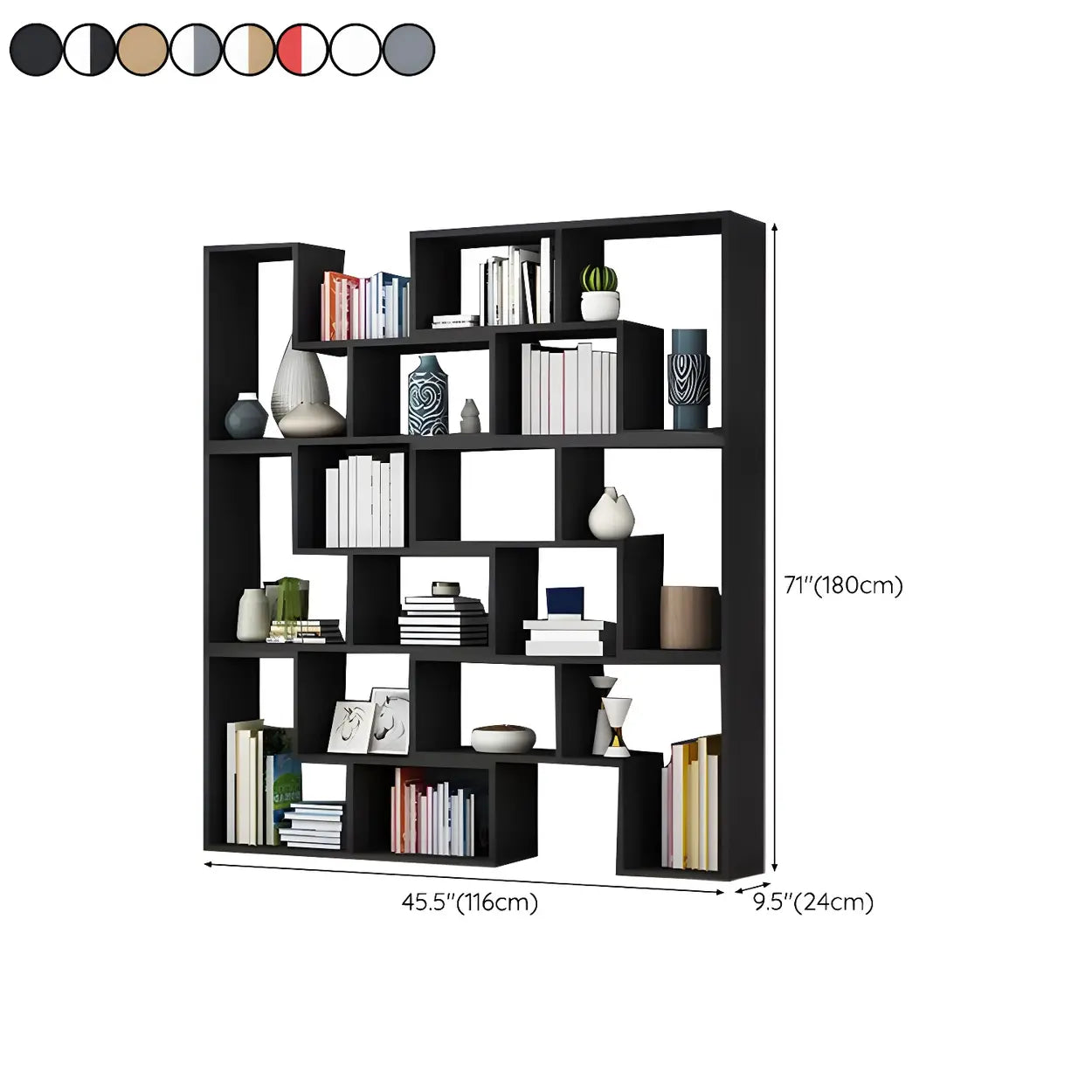 Modern Multi-Tier Geometric Wood Bookcase — Grey