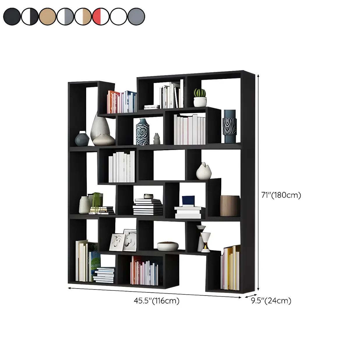 Modern Multi-Tier Geometric Wood Bookcase — Grey
