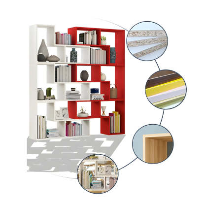 Modern Multi-Tier Geometric Wood Bookcase — White-Gray