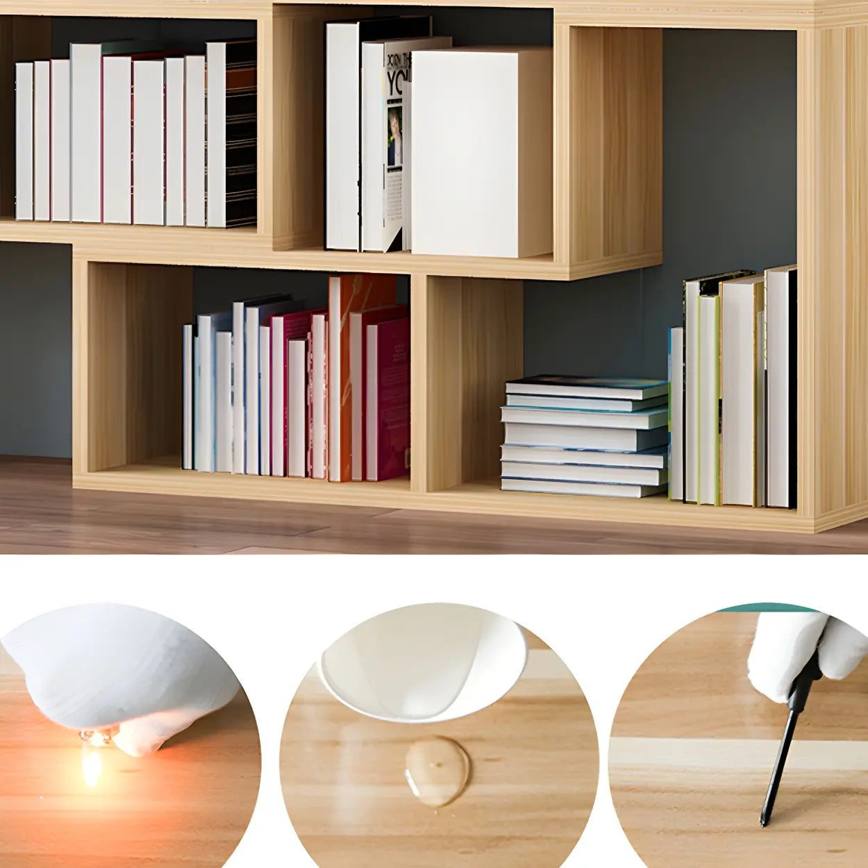 Modern Multi-Tier Geometric Wood Bookcase — White-Gray