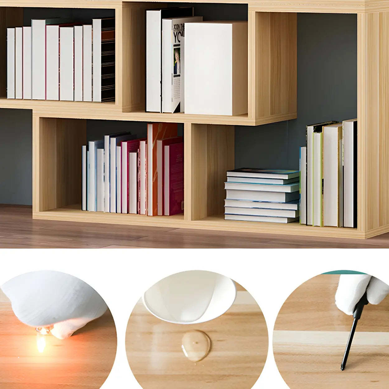 Modern Multi-Tier Geometric Wood Bookcase — White-Gray