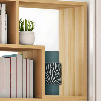 Modern Multi-Tier Geometric Wood Bookcase — Black-Red
