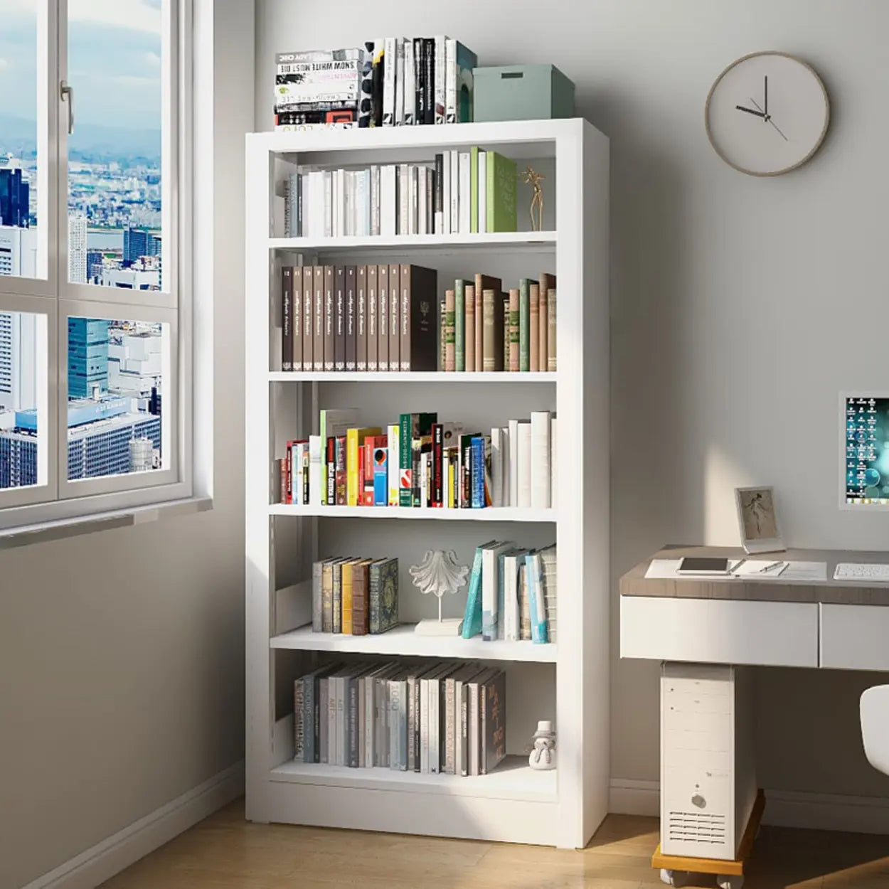 Modern Open Back Rectangular White Steel Bookshelf