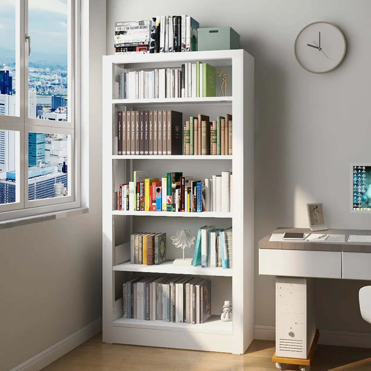 Modern Open Back Rectangular White Steel Bookshelf