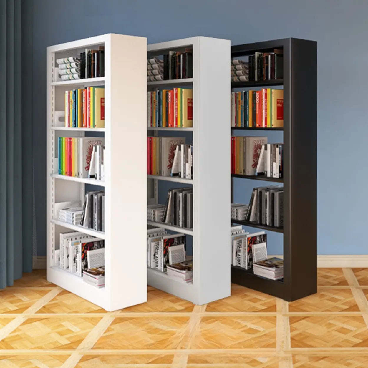 Modern Open Back Rectangular White Steel Bookshelf