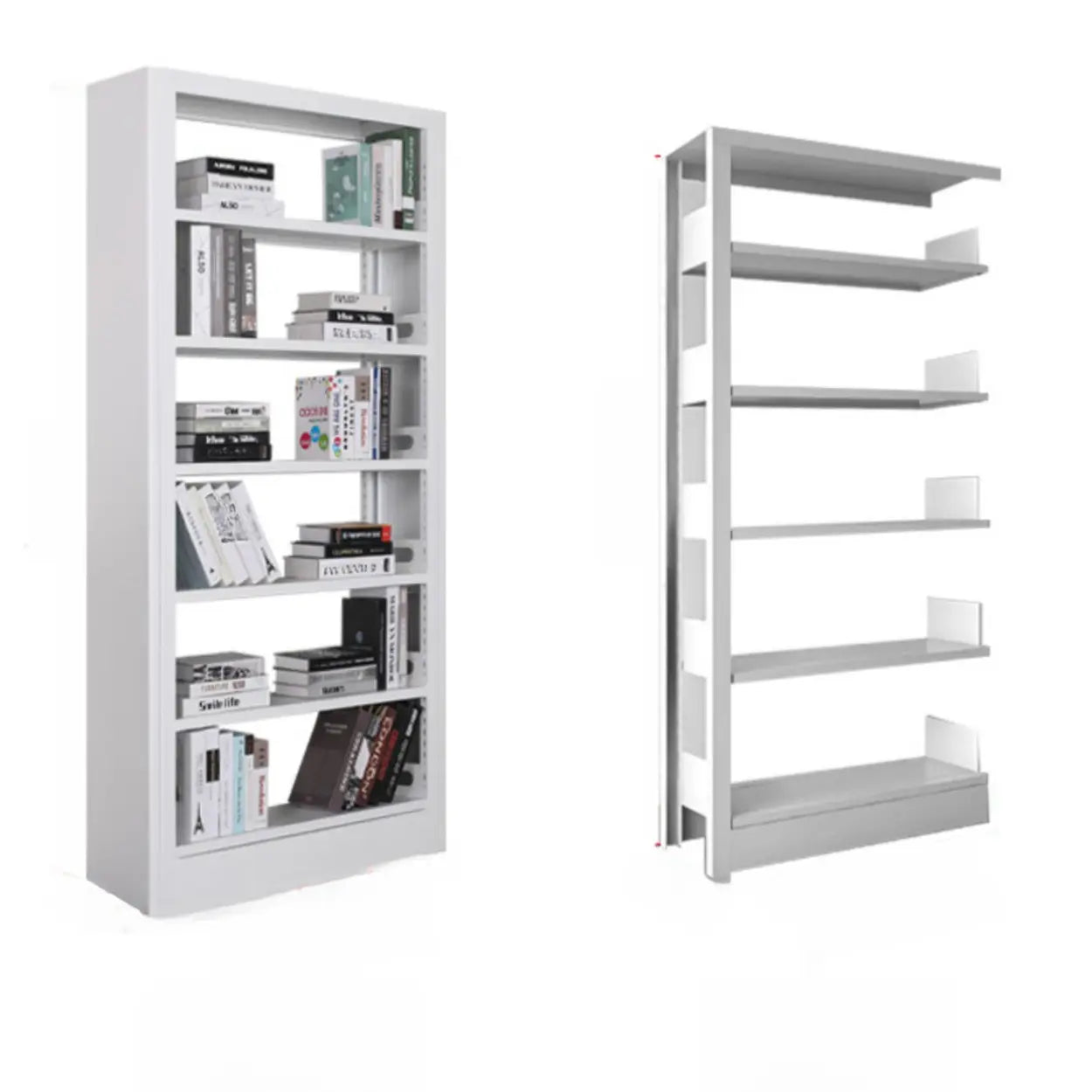 Modern Open Back Rectangular White Steel Bookshelf