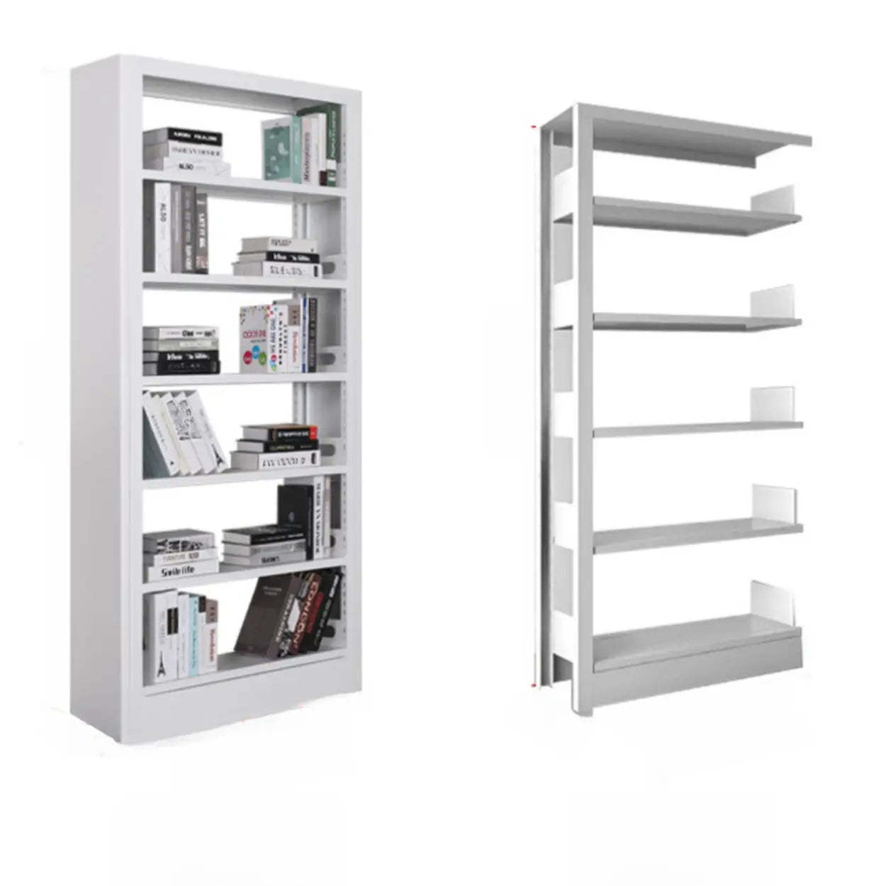 Modern Open Back Rectangular White Steel Bookshelf