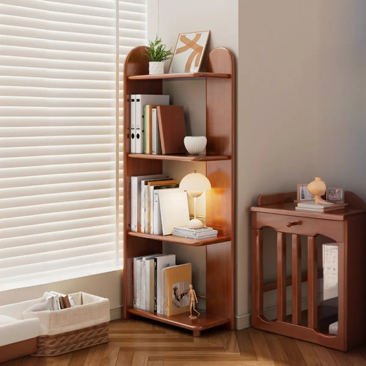 Modern Brown Rubberwood Open-Back Organizer Bookcase