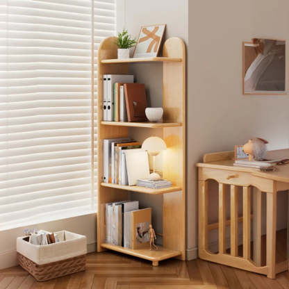 Modern Brown Rubberwood Open-Back Organizer Bookcase — Natural Finish