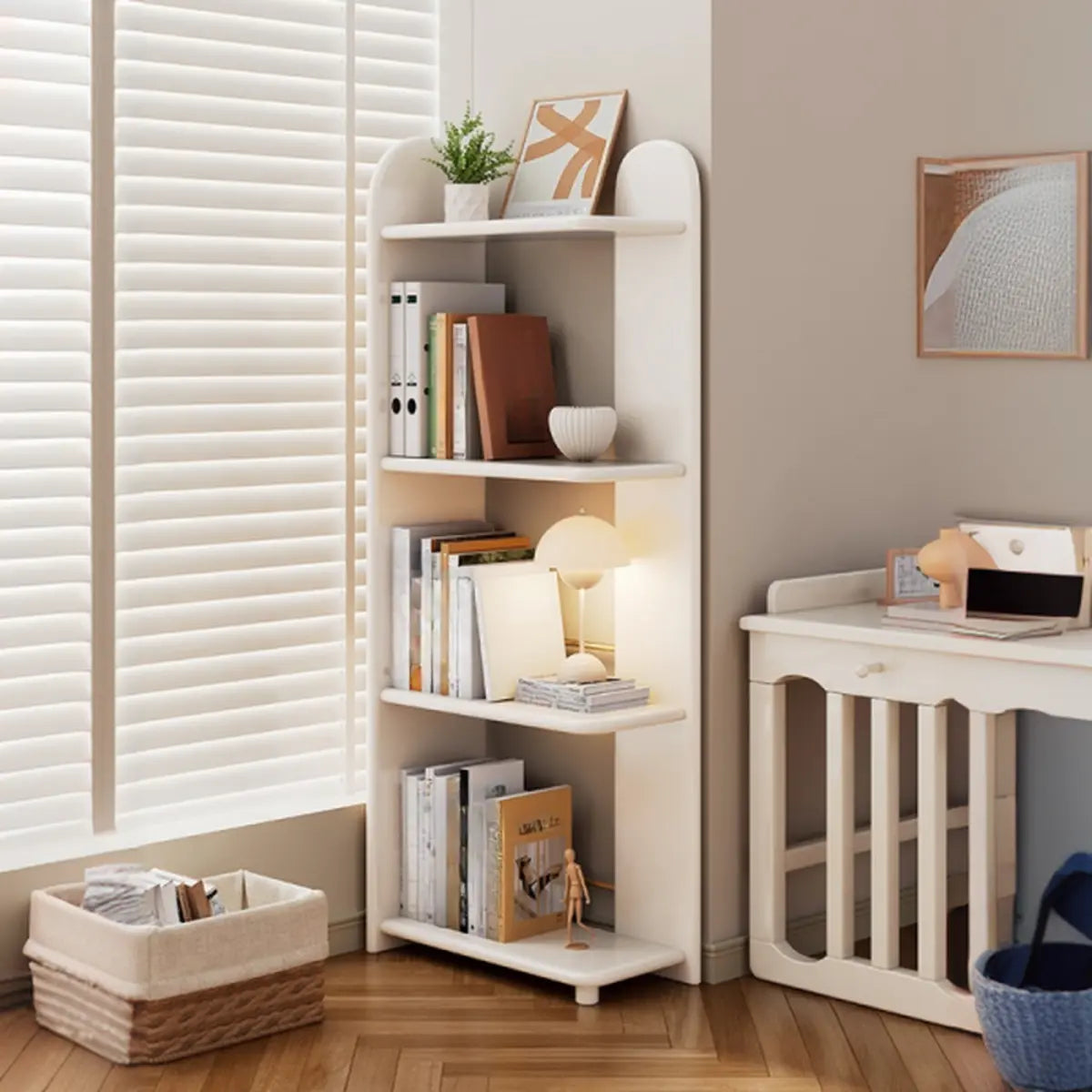 Modern Brown Rubberwood Open-Back Organizer Bookcase — White