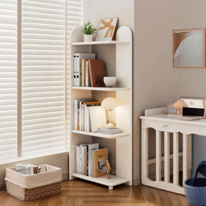 Modern Brown Rubberwood Open-Back Organizer Bookcase — White