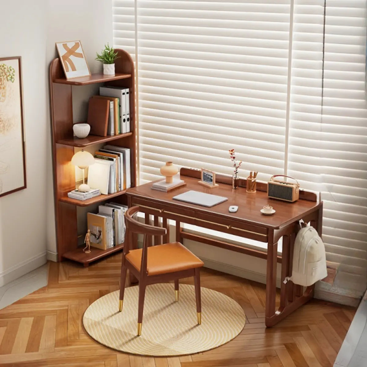 Modern Brown Rubberwood Open-Back Organizer Bookcase