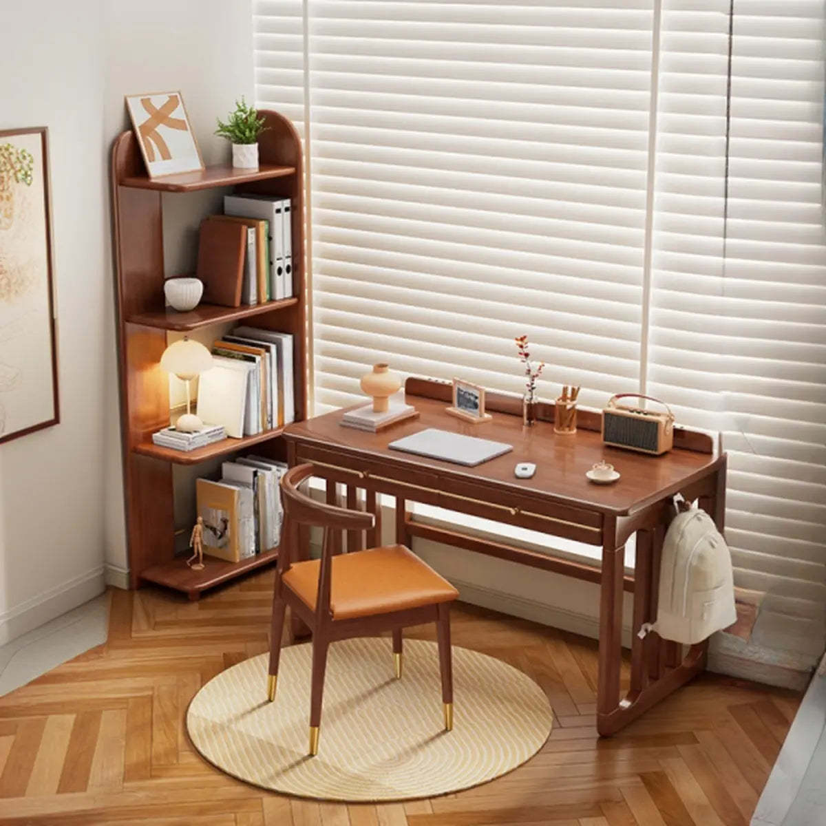 Modern Brown Rubberwood Open-Back Organizer Bookcase