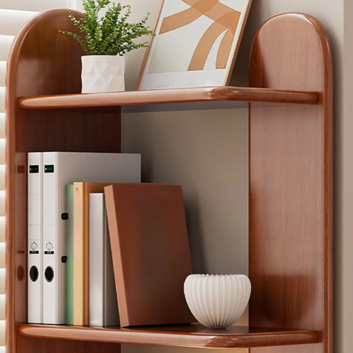 Modern Brown Rubberwood Open-Back Organizer Bookcase