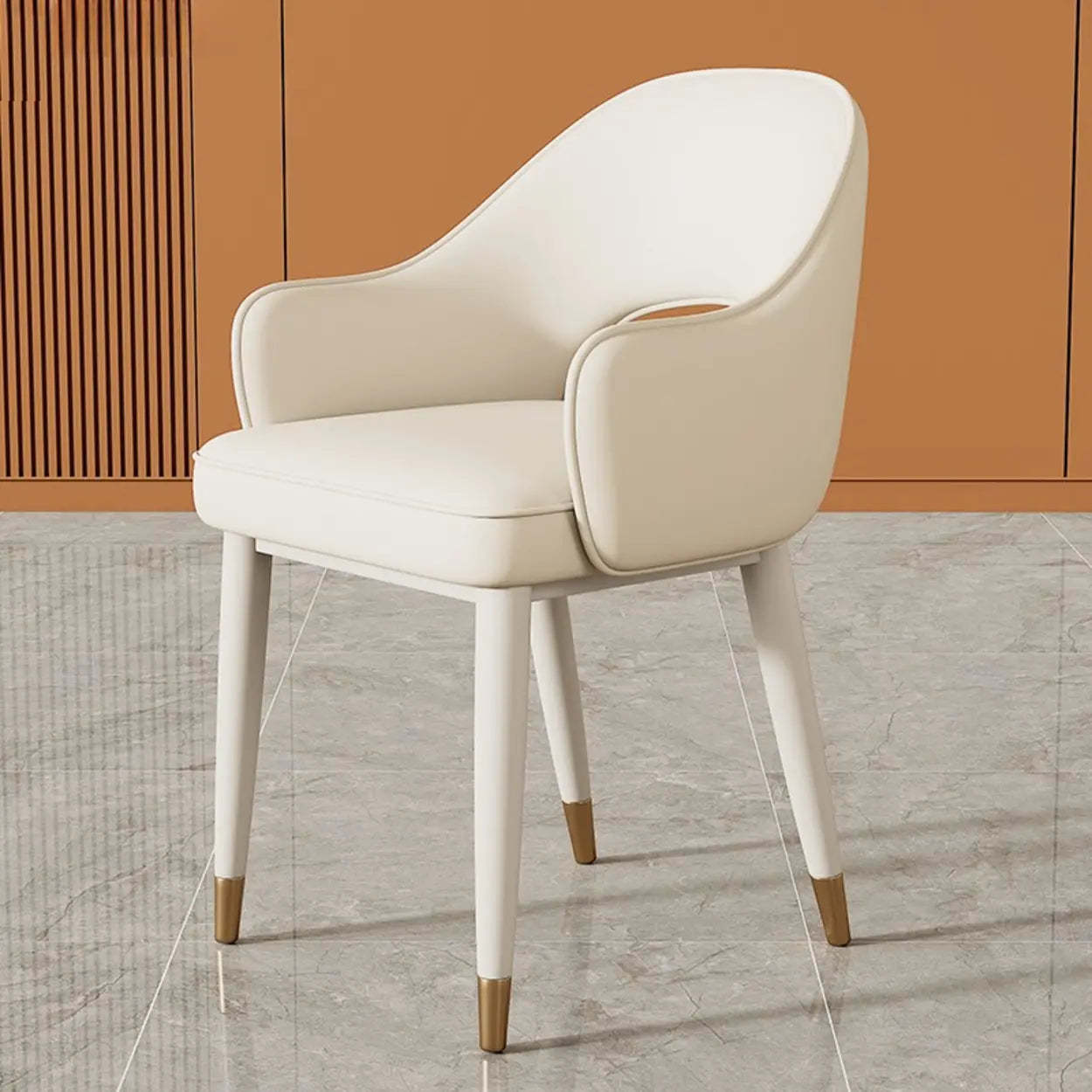 Modern Orange Upholstered Arm Dining Chair — White-White