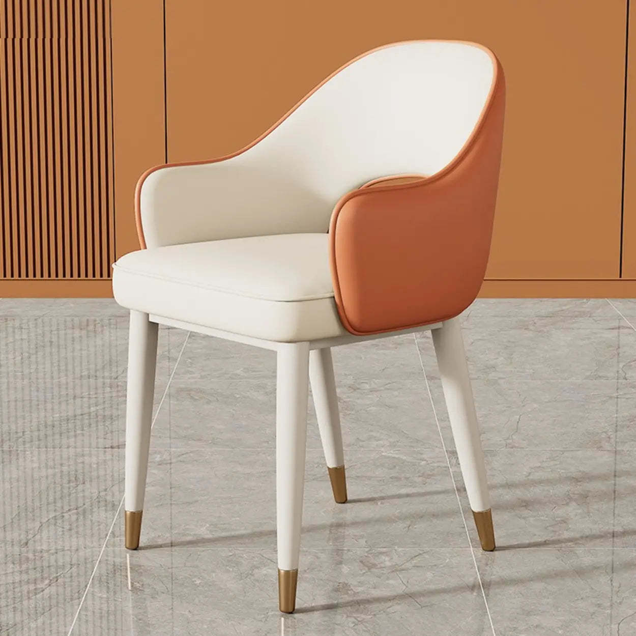 Modern Orange Upholstered Arm Dining Chair — White-Gray