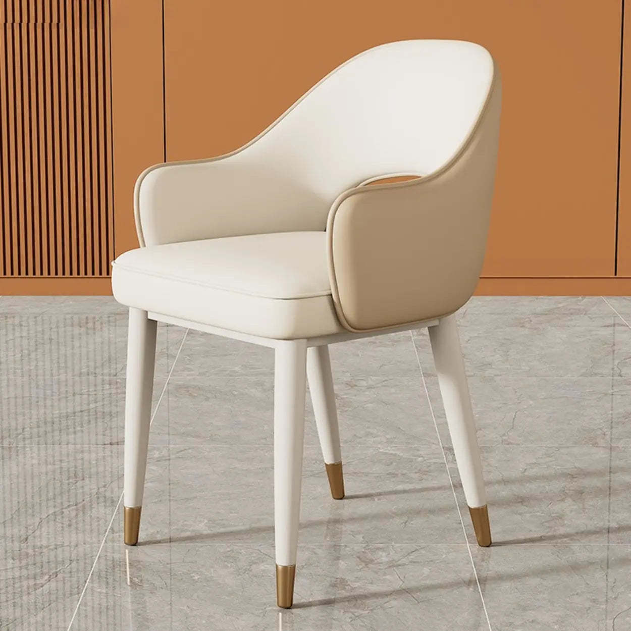 Modern Orange Upholstered Arm Dining Chair — White/ Khaki